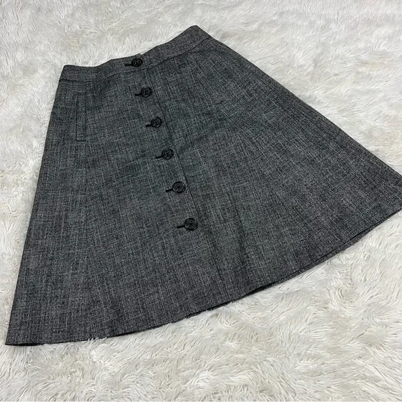 Banana Republic | Gray Marled Button Front A-line Skirt Stretch Size 4 - Picture 1 of 11